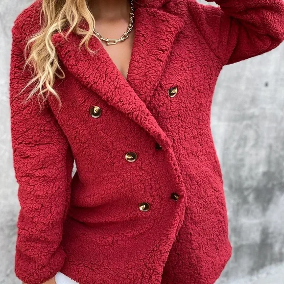 Cozy Button up Teddy Oversized collared Jacket Coat - Picture 7 of 13